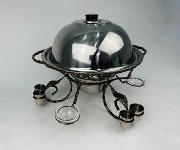Садж для подачи шашлыка d36 с соусницами и рюмками + крышка, усиленный SJ-6567 фото