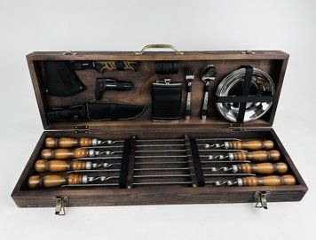 Набор шампуров Grill King в деревянном кейсе. Подарочный набор для пикника KS-7403 фото