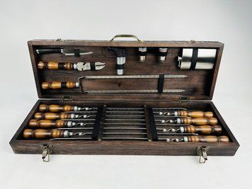 Набор шампуров Prestige Barbecue в деревянном кейсе. Подарочный набор для пикника KS-7404 фото