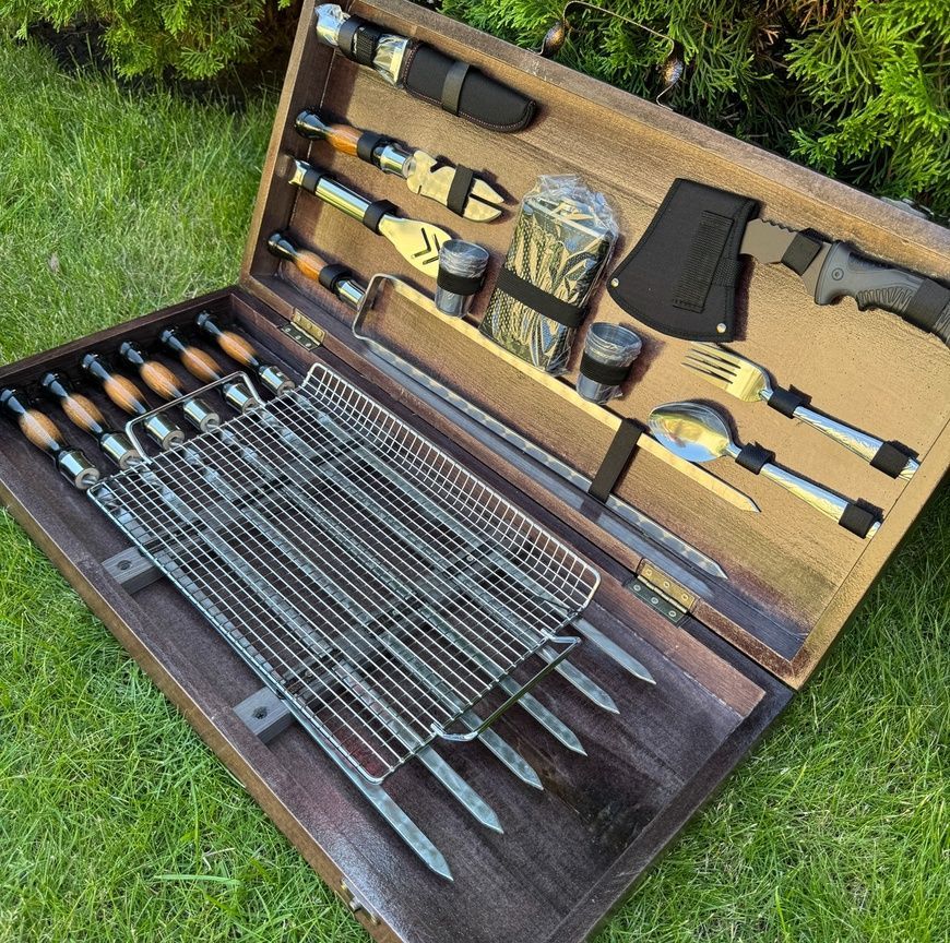 Набор шампуров Elite BBQ Set в деревянном кейсе. Подарочный набор для пикника KS-7501 фото