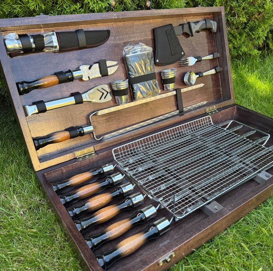 Набор шампуров Elite BBQ Set в деревянном кейсе. Подарочный набор для пикника KS-7501 фото