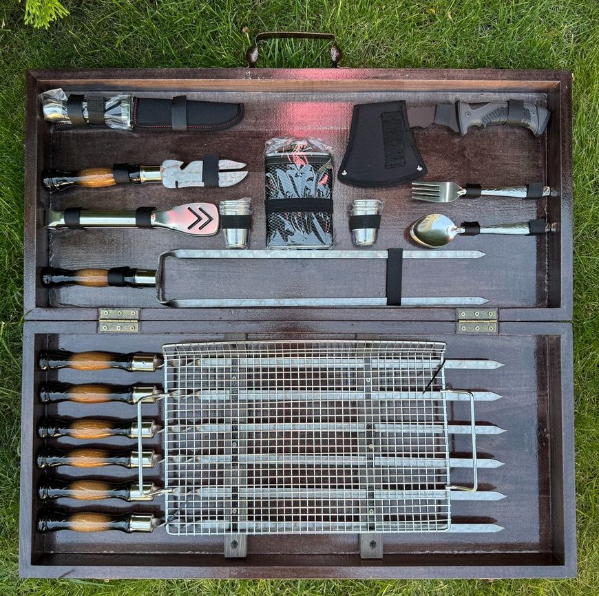 Набор шампуров Elite BBQ Set в деревянном кейсе. Подарочный набор для пикника KS-7501 фото