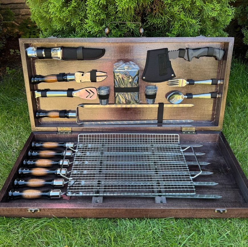 Набор шампуров Elite BBQ Set в деревянном кейсе. Подарочный набор для пикника KS-7501 фото