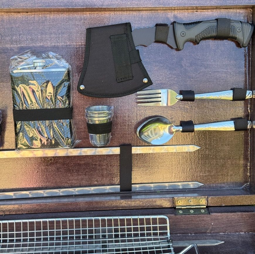 Набор шампуров Elite BBQ Set в деревянном кейсе. Подарочный набор для пикника KS-7501 фото