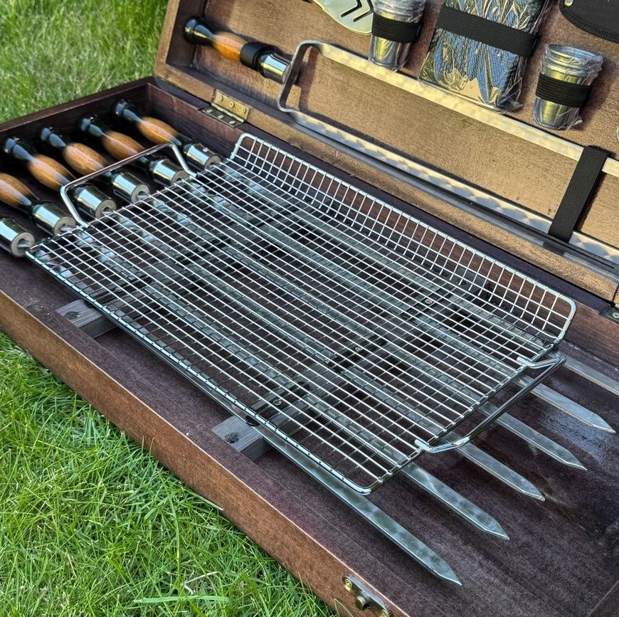 Набор шампуров Elite BBQ Set в деревянном кейсе. Подарочный набор для пикника KS-7501 фото