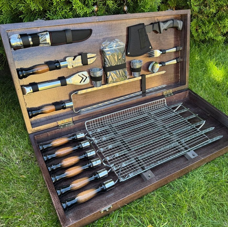 Набор шампуров Elite BBQ Set в деревянном кейсе. Подарочный набор для пикника KS-7501 фото
