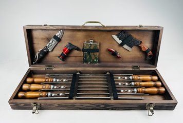 Набор шампуров Grand Grill в деревянном кейсе. Подарочный набор для пикника KS-7405 фото
