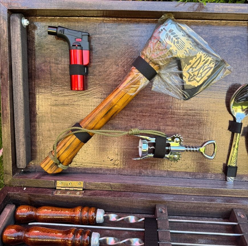 Набор шампуров BBQ Luxe Edition в деревянном кейсе. Подарочный набор для пикника KS-7502 фото