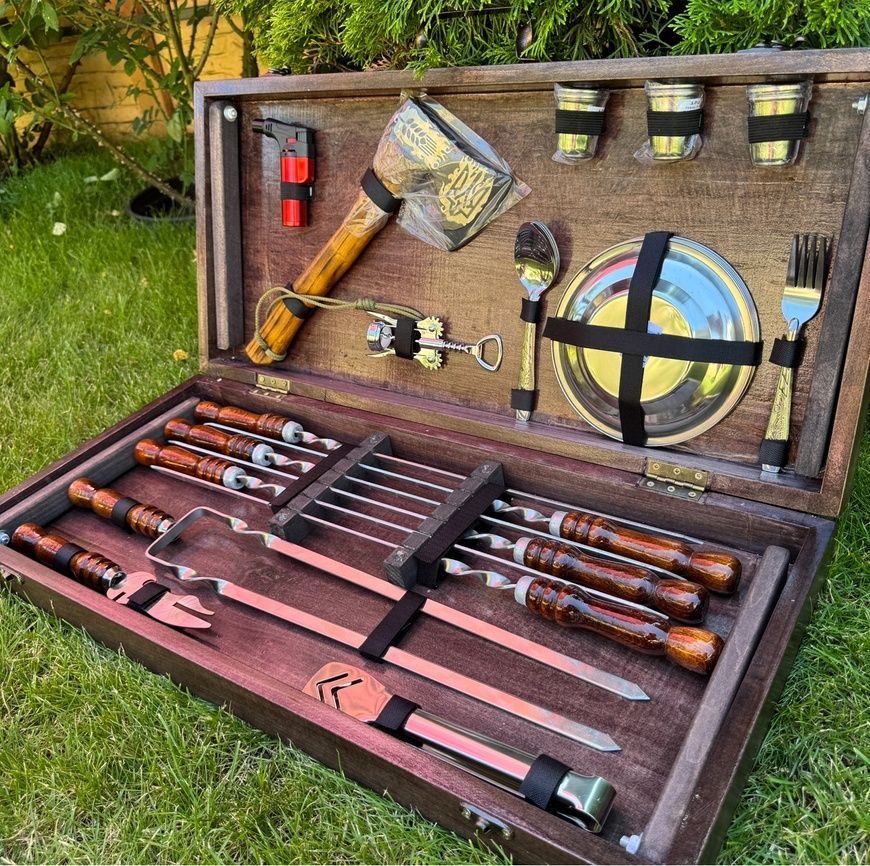 Набор шампуров BBQ Luxe Edition в деревянном кейсе. Подарочный набор для пикника KS-7502 фото
