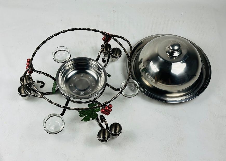 Садж для подачи шашлыка d36 Виноград с соусниками и рюмками + крышка SJ-6585 фото