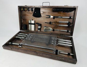 Набор шампуров BBQ Elite в деревянном кейсе. Подарочный набор для пикника KS-7504 фото