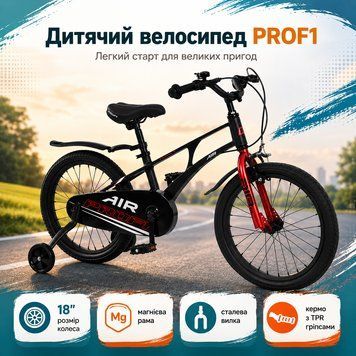 Дитячий двоколісний велосипед Profi 18 дюймів Black з надувними колесами та переднім гальмом 181060 black фото