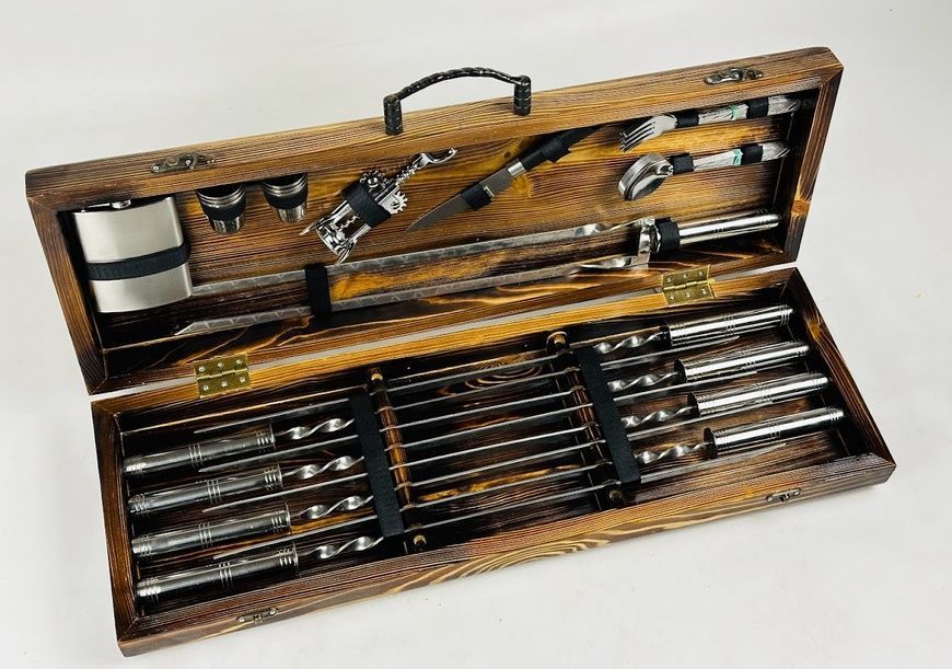 Набор шампуров Огненный Бастион в деревянном кейсе. Подарочный набор для пикника KS-7809 фото