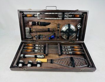 Набор шампуров Gold Grill Set в деревянном кейсе. Подарочный набор для пикника KS-7511 фото