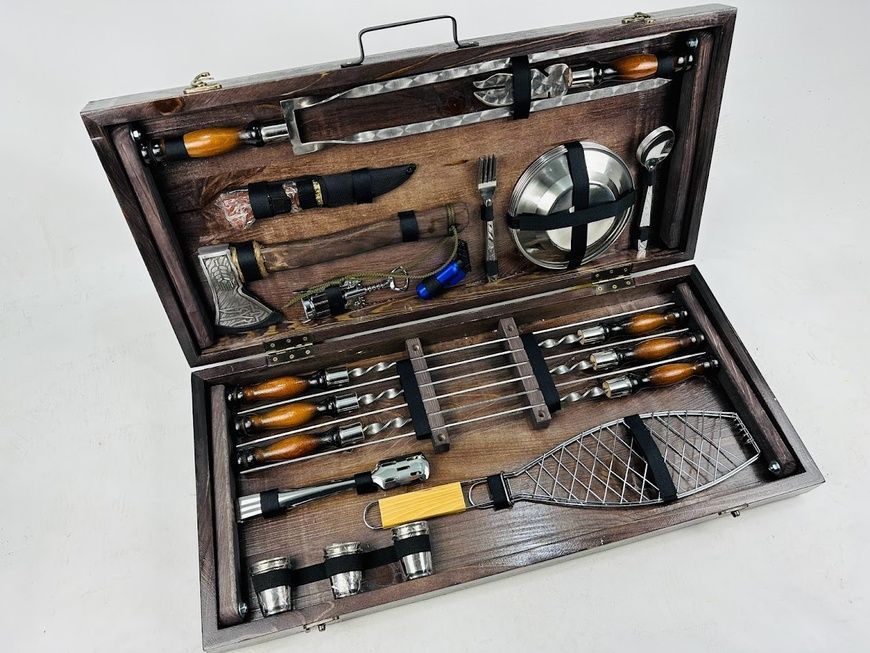 Набор шампуров Gold Grill Set в деревянном кейсе. Подарочный набор для пикника KS-7511 фото