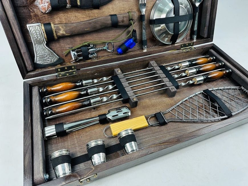 Набор шампуров Gold Grill Set в деревянном кейсе. Подарочный набор для пикника KS-7511 фото