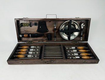 Набор шампуров Wild Chef в деревянном кейсе. Подарочный набор для пикника KS-7604 фото