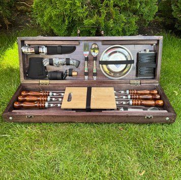 Набор шампуров Гром и Пламя в деревянном кейсе. Подарочный набор для пикника KS-7622 фото